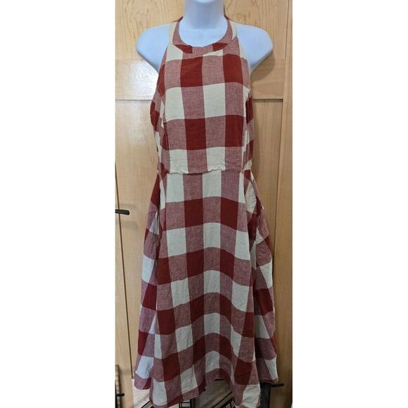 Red & Cream Checkered Halter-Style Sundress Open Back Beach core nautical boho - Picture 1 of 14